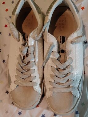 ShuShop White Sneakers with Silver Glitter Accents